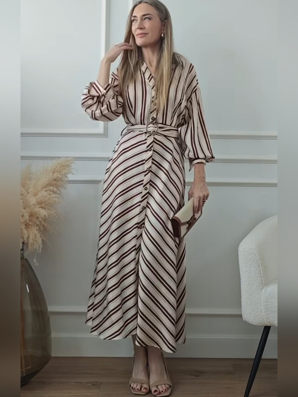 ZARA STRIPED BELTED MIDI DRESS